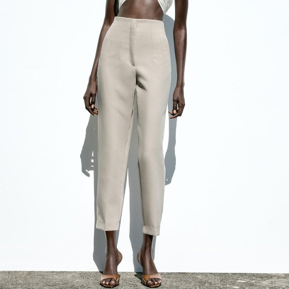 Zara Oyster White High Waist Ankle Pants Size Large